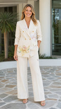 Women's Floral Embroidered Double-Breasted Blazer & Wide-Leg Pants Set