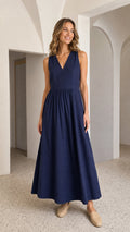 Women's V-Neck Sleeveless Pleated Maxi Dress