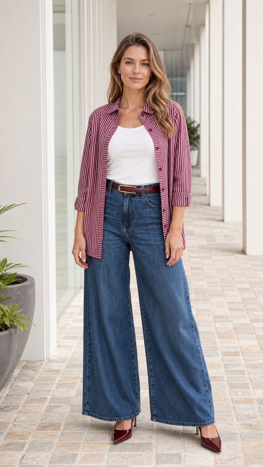Women's Classic Striped Button-Down Casual Long-Sleeve Shirt