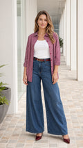 Women's Classic Striped Button-Down Casual Long-Sleeve Shirt