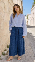 Women's Casual Two-Piece Long Sleeve Blouse and Printed Wide-Leg Pants Set