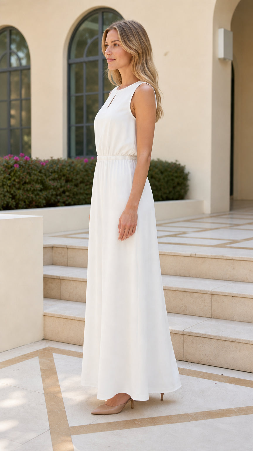 Women's Sleeveless Keyhole Waist-Defined Maxi Dress