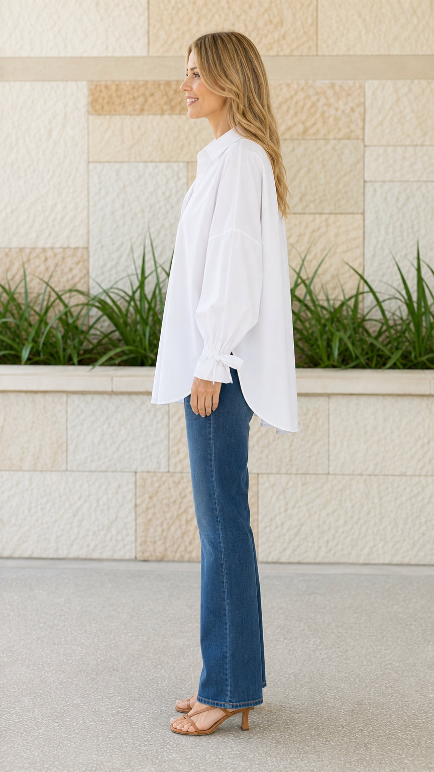 Women's Casual Oversized Button-Down Shirt with Tie Cuffs