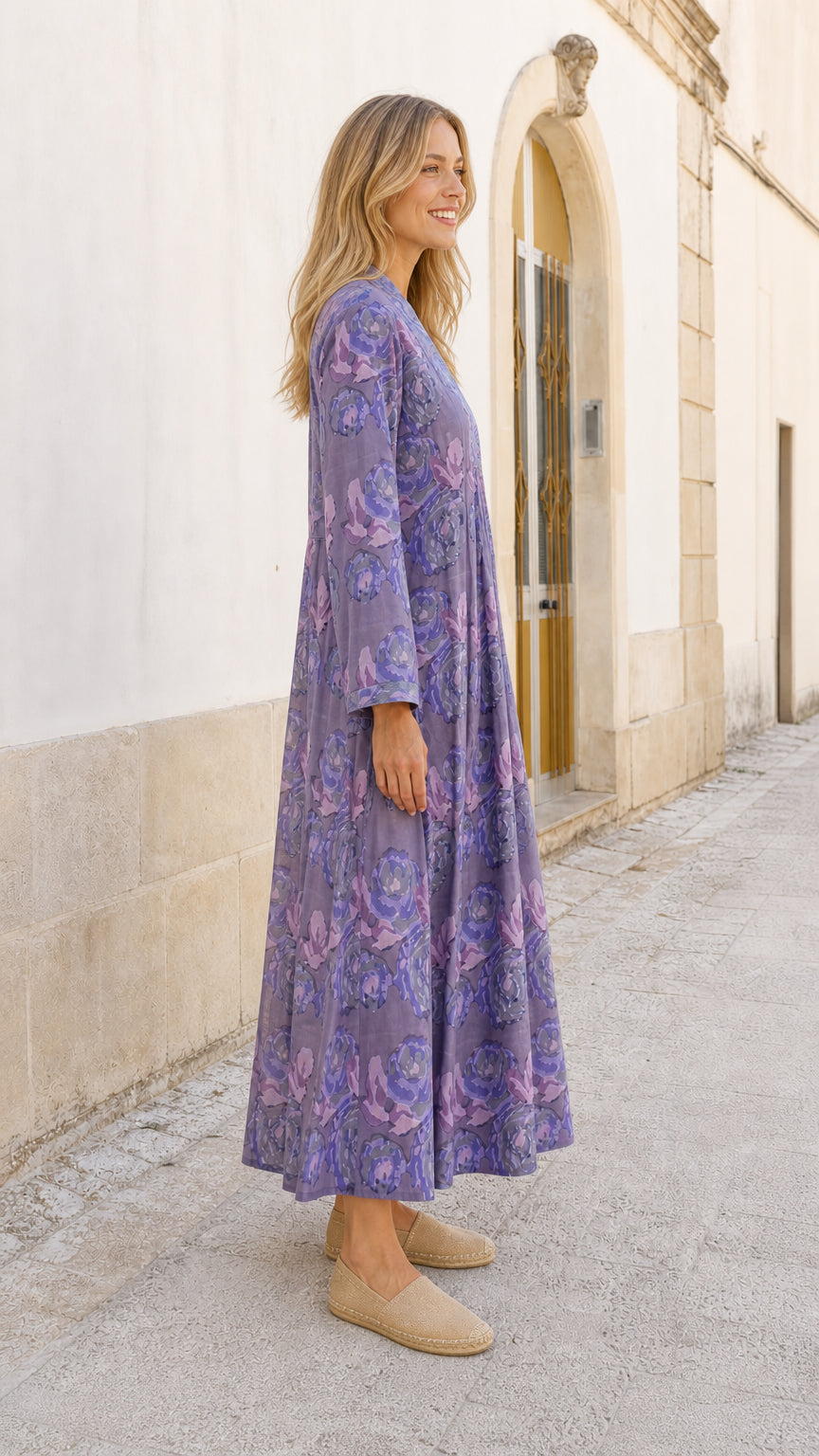 Women's Floral Print V-Neck Long Sleeve Maxi Dress