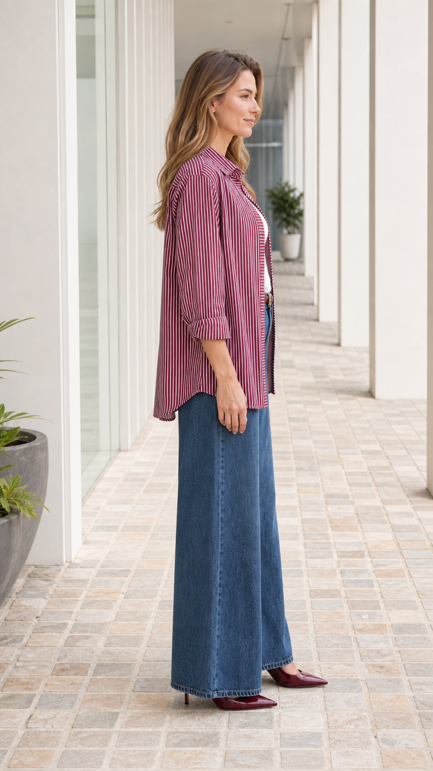 Women's Classic Striped Button-Down Casual Long-Sleeve Shirt