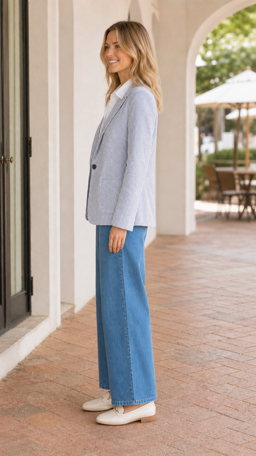 Women's Classic Striped Single-Button Tailored Blazer