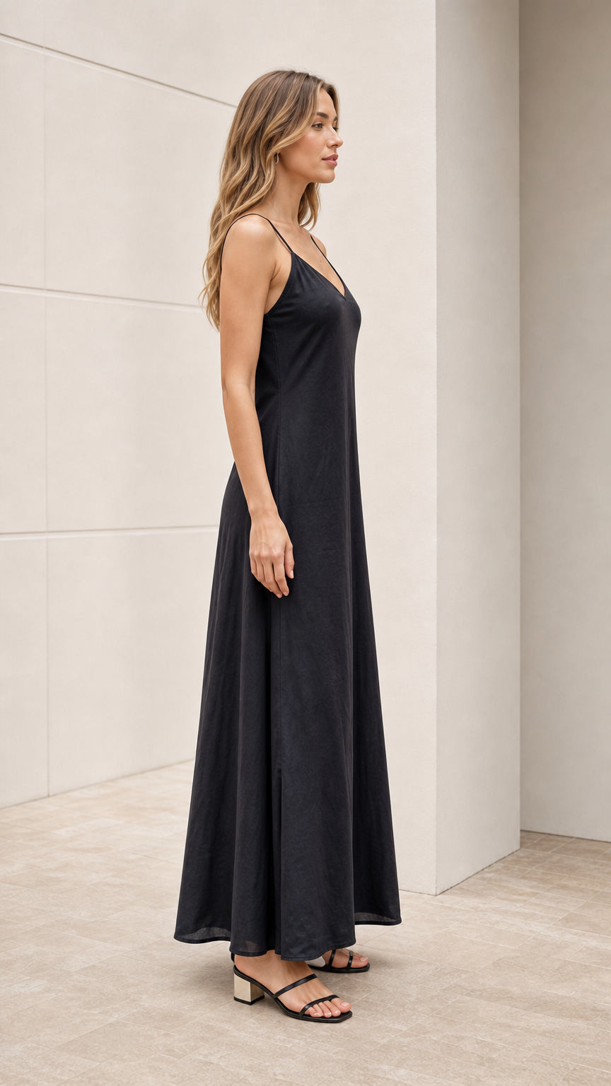 Minimalist V-Neck Spaghetti Strap Maxi Slip Dress