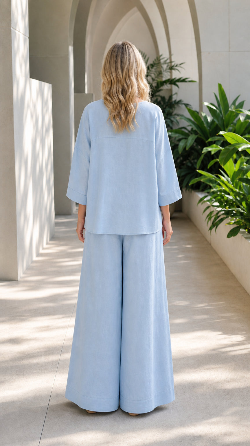 Women's Casual V-Neck Two-Piece Wide-Leg Lounge Set