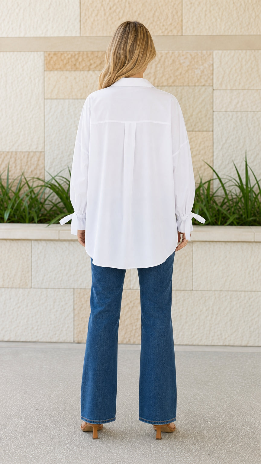 Women's Casual Oversized Button-Down Shirt with Tie Cuffs