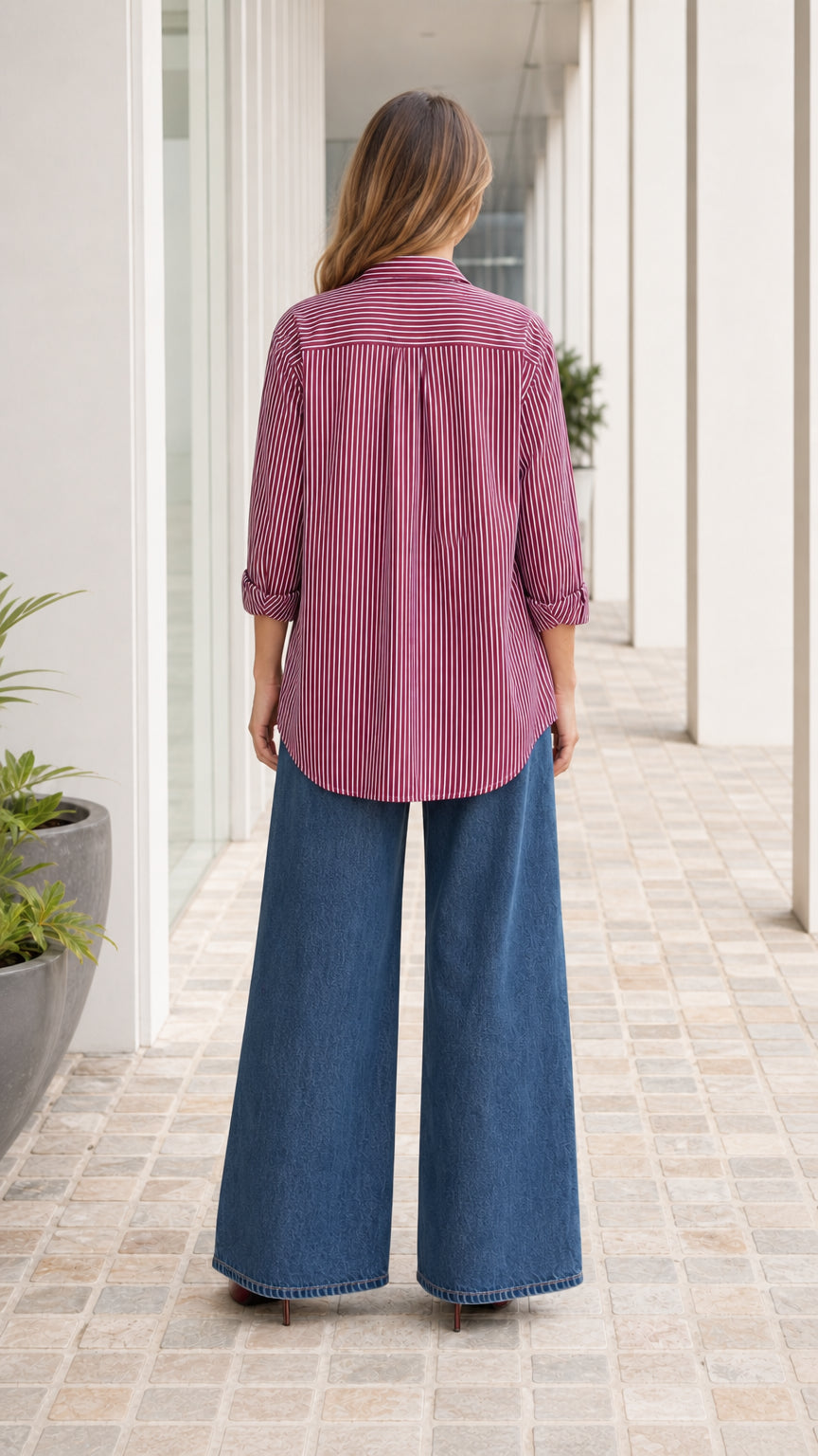Women's Classic Striped Button-Down Casual Long-Sleeve Shirt