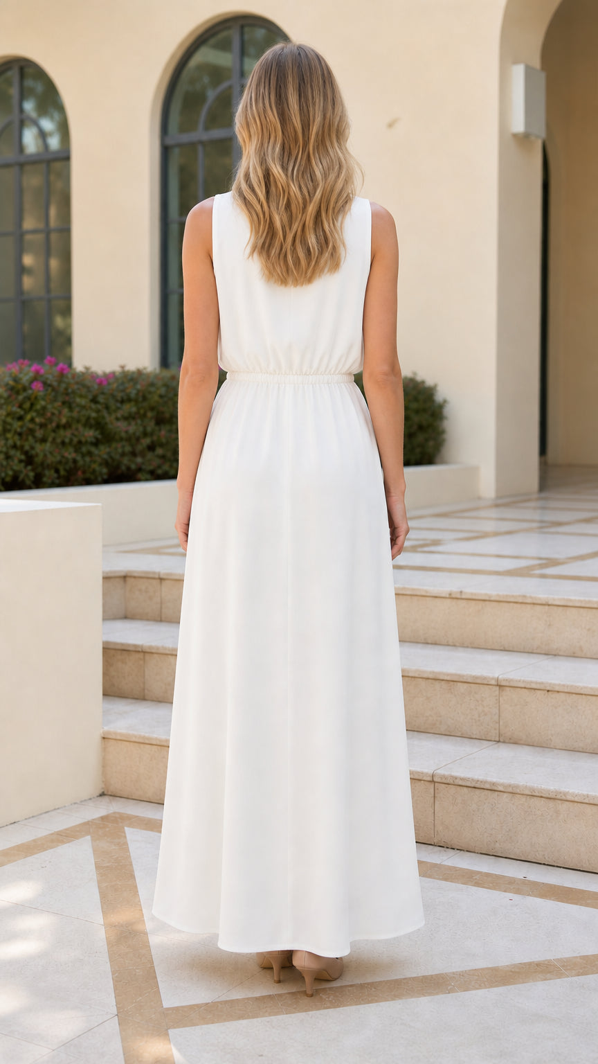 Women's Sleeveless Keyhole Waist-Defined Maxi Dress