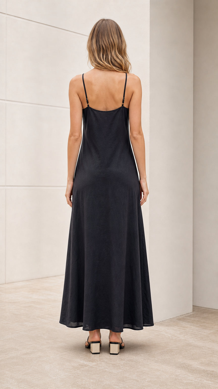 Minimalist V-Neck Spaghetti Strap Maxi Slip Dress