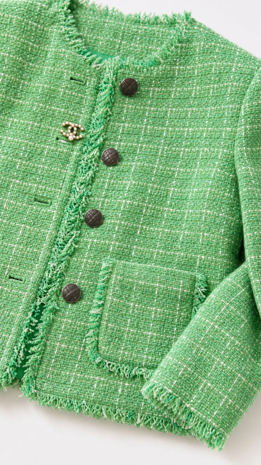 Women's Classic Tweed Open-Front Jacket with Fringe Trim
