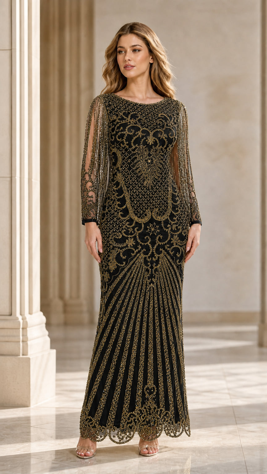 Black beaded evening gown variant