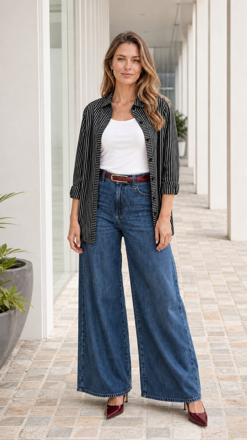 Women's Classic Striped Button-Down Casual Long-Sleeve Shirt