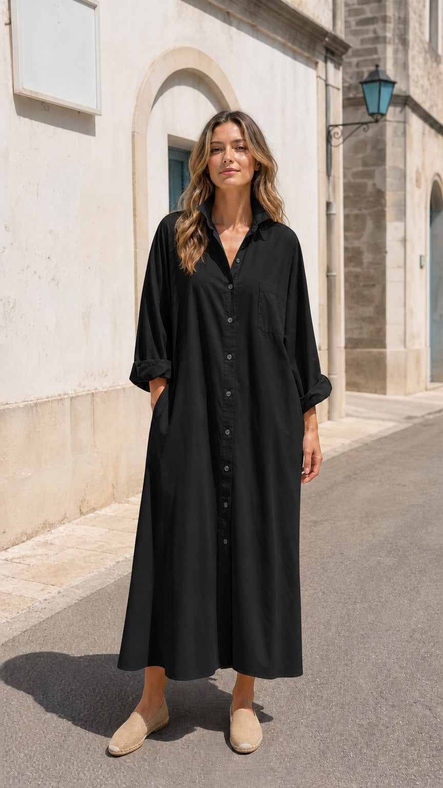 Women's Casual Long Sleeve Button-Down Maxi Shirt Dress