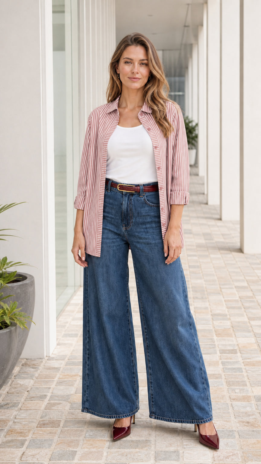 Women's Classic Striped Button-Down Casual Long-Sleeve Shirt