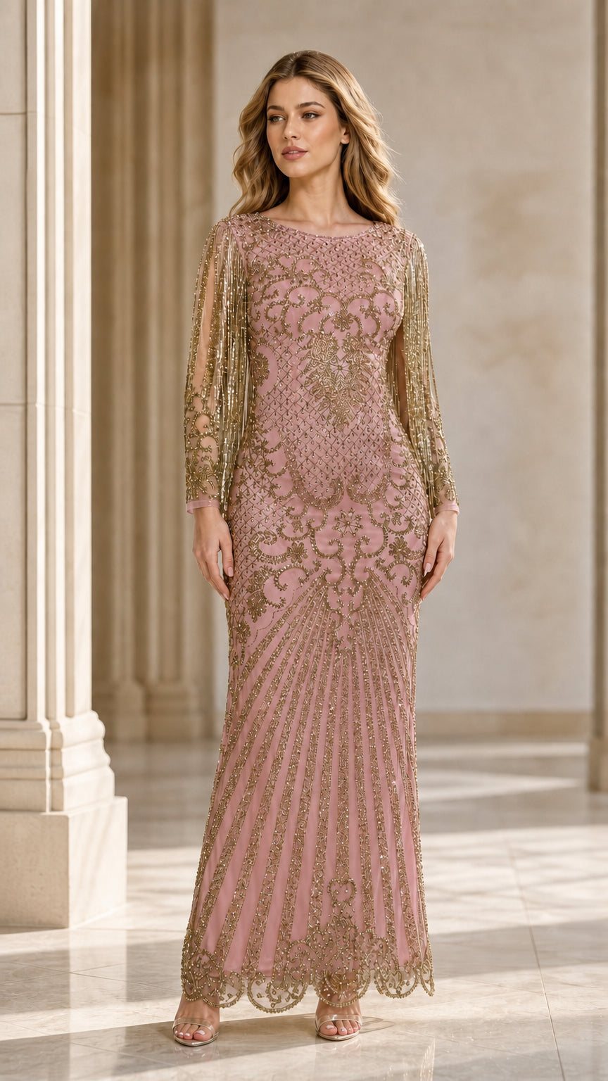 Pink beaded evening gown variant