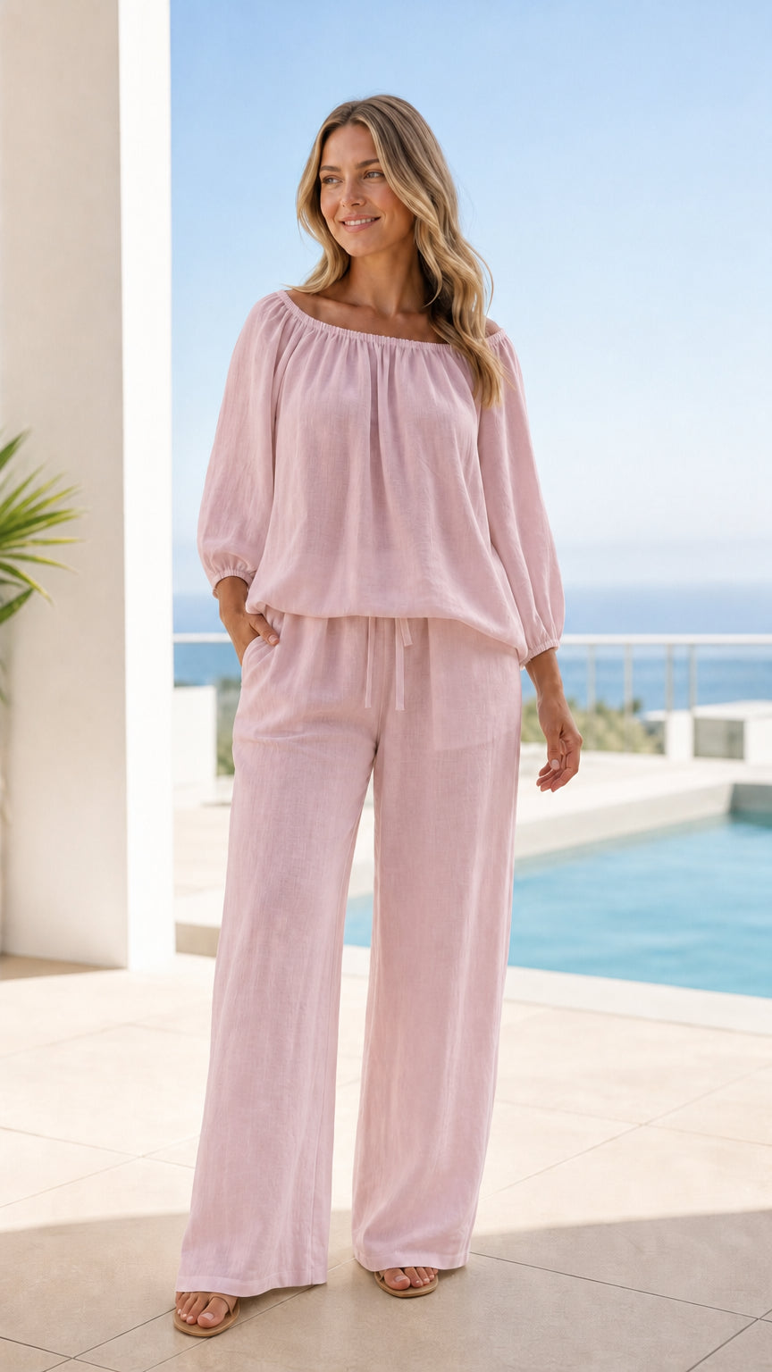 Women's Casual Off-Shoulder Two-Piece Pants Set