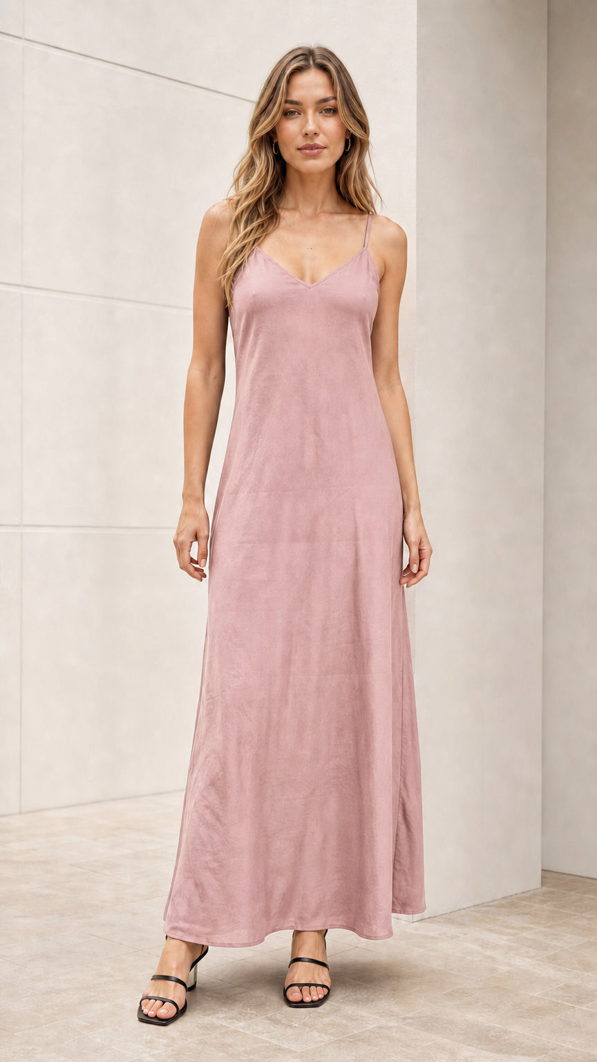 Minimalist V-Neck Spaghetti Strap Maxi Slip Dress