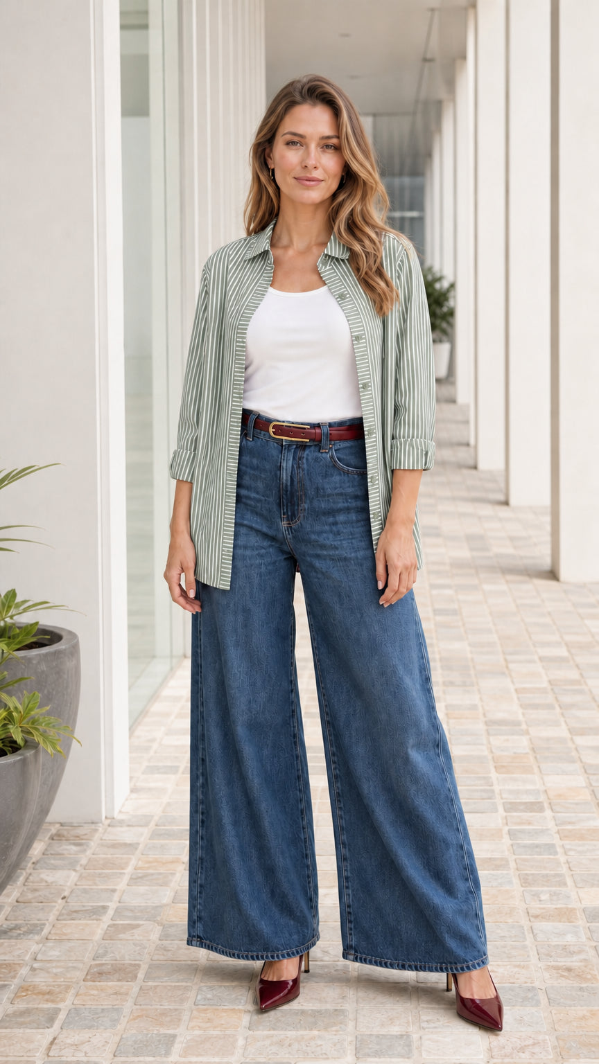Women's Classic Striped Button-Down Casual Long-Sleeve Shirt
