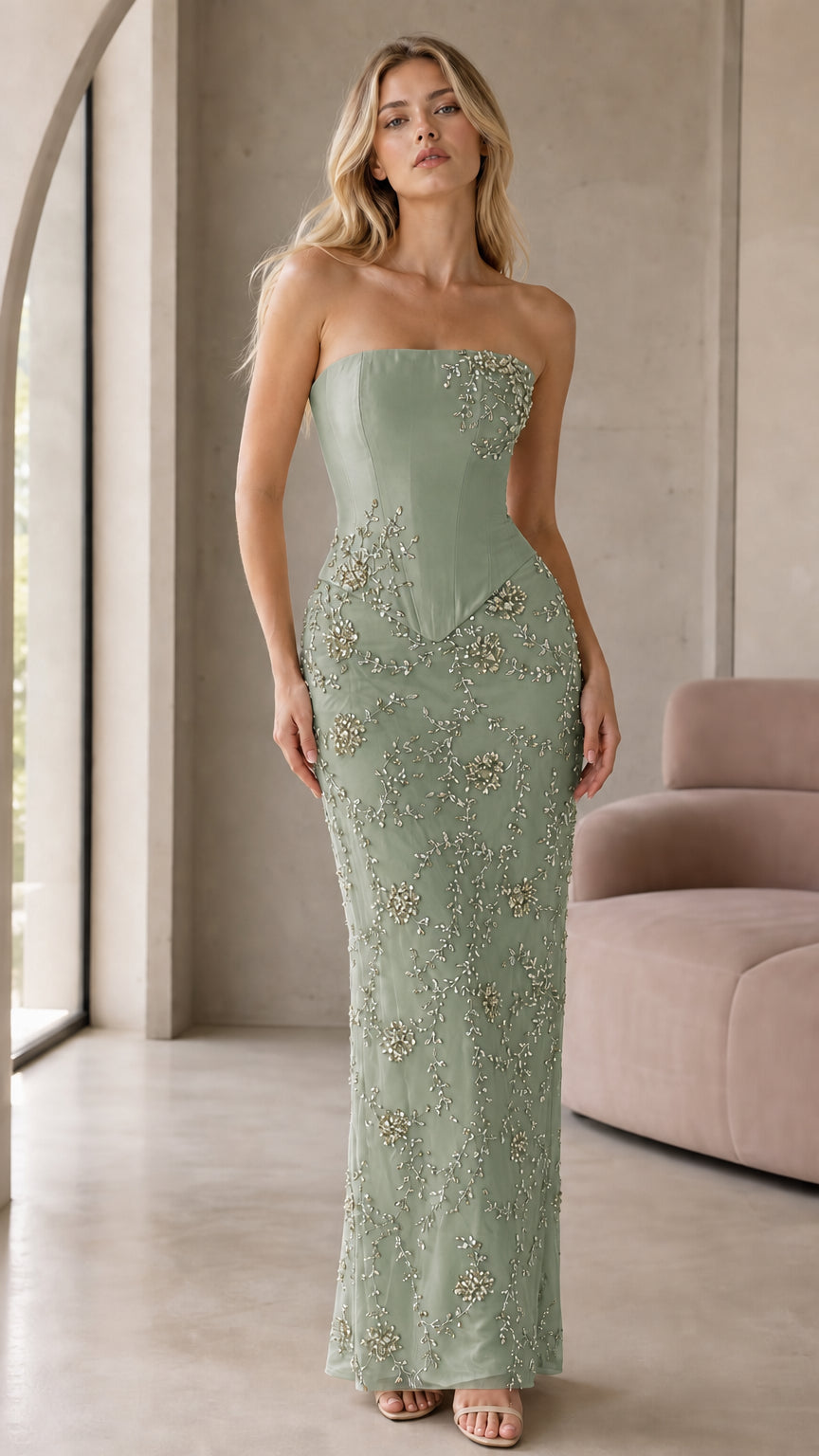 Front view of sage green color variant