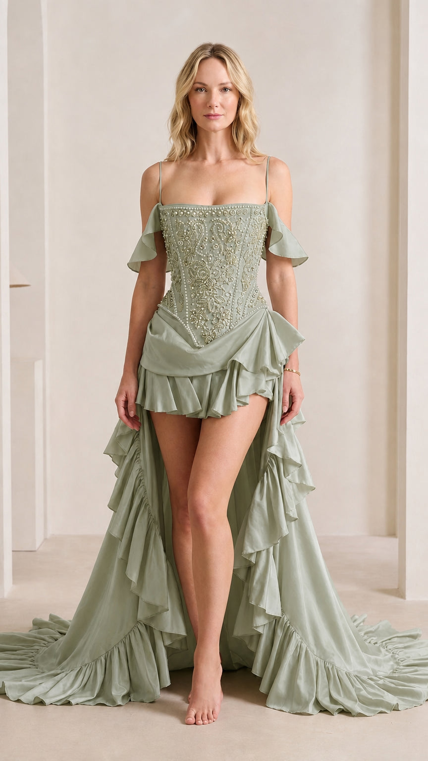 Front view in sage green color variant