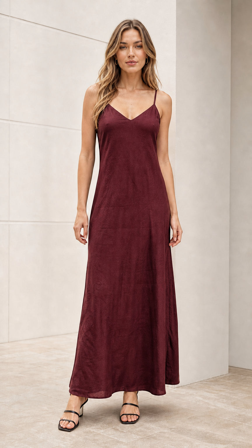 Minimalist V-Neck Spaghetti Strap Maxi Slip Dress