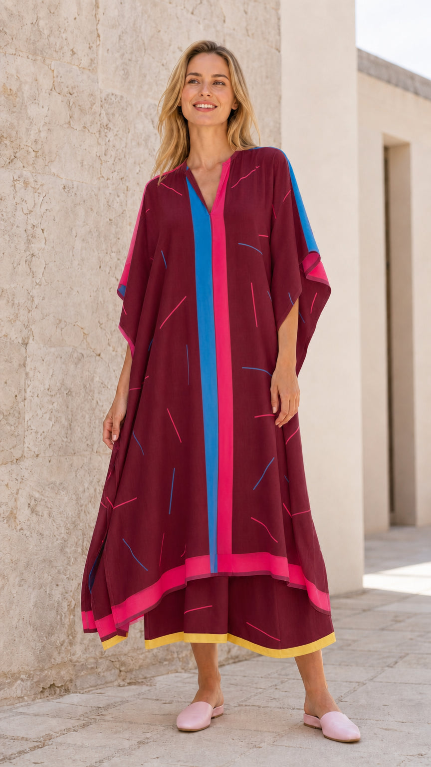 Women's Geometric Print V-Neck Relaxed Fit Kaftan Maxi Dress