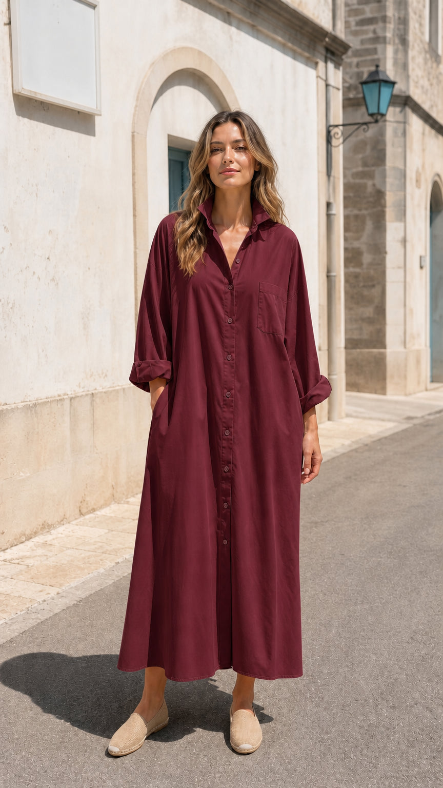 Women's Casual Long Sleeve Button-Down Maxi Shirt Dress