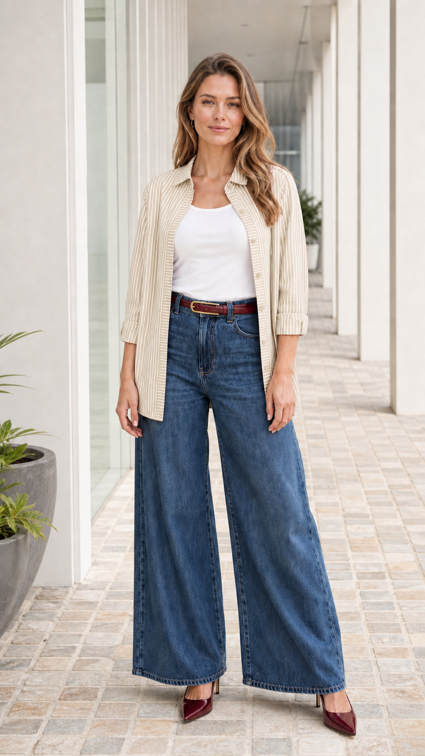 Women's Classic Striped Button-Down Casual Long-Sleeve Shirt