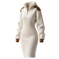 Women's Contrast Color Stitching Suede Lambswool Lapel Hooded Long Sweatshirt
