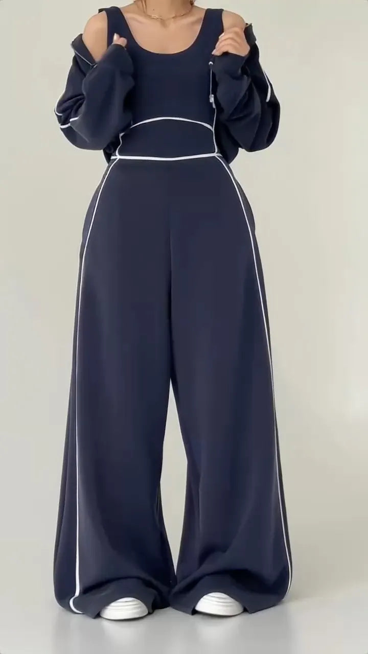 Contrast Piping Jumpsuit With Hoodie