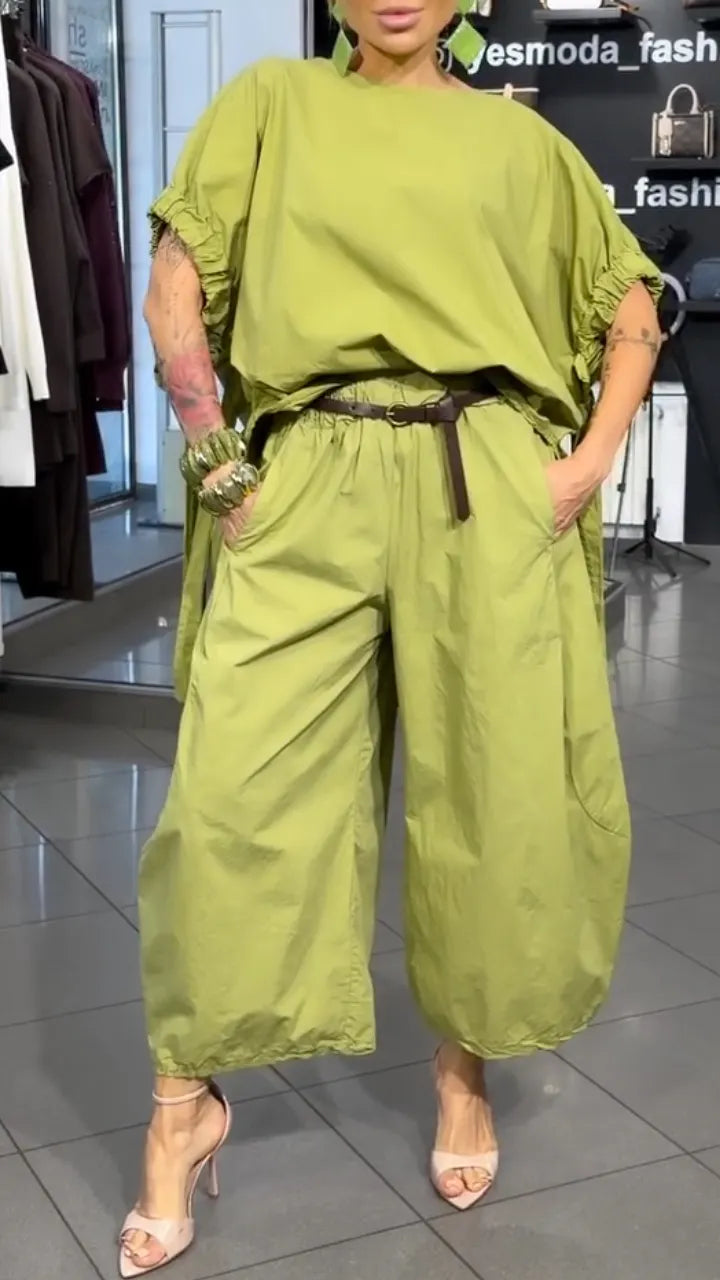 Oversized Blouse And Baggy Culotte Pants Set