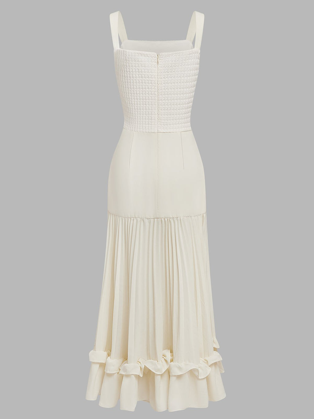 Off White Ruched Split Joint Knit Spaghetti Sleeveless Sheath Maxi Dress