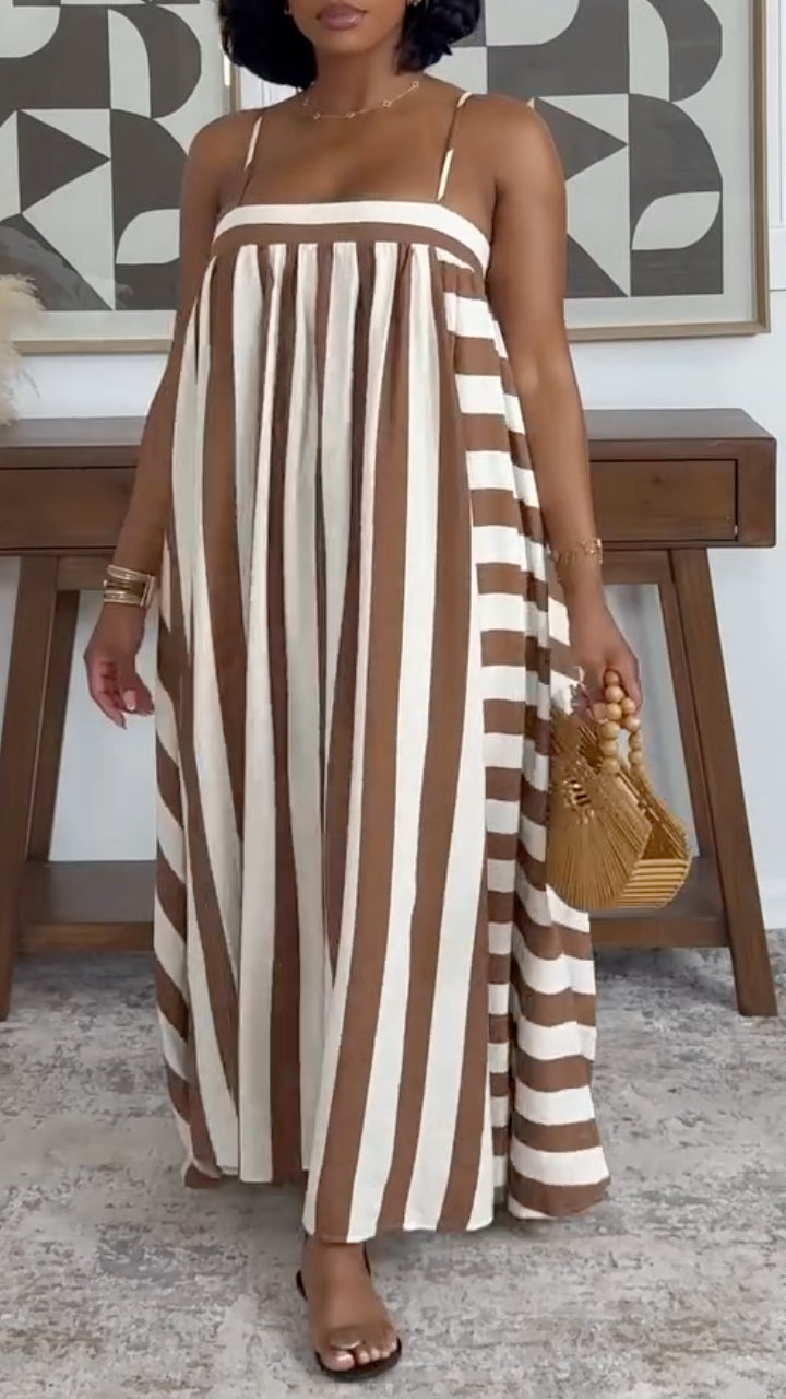 Vertical Striped Spaghetti Strap Maxi Dress