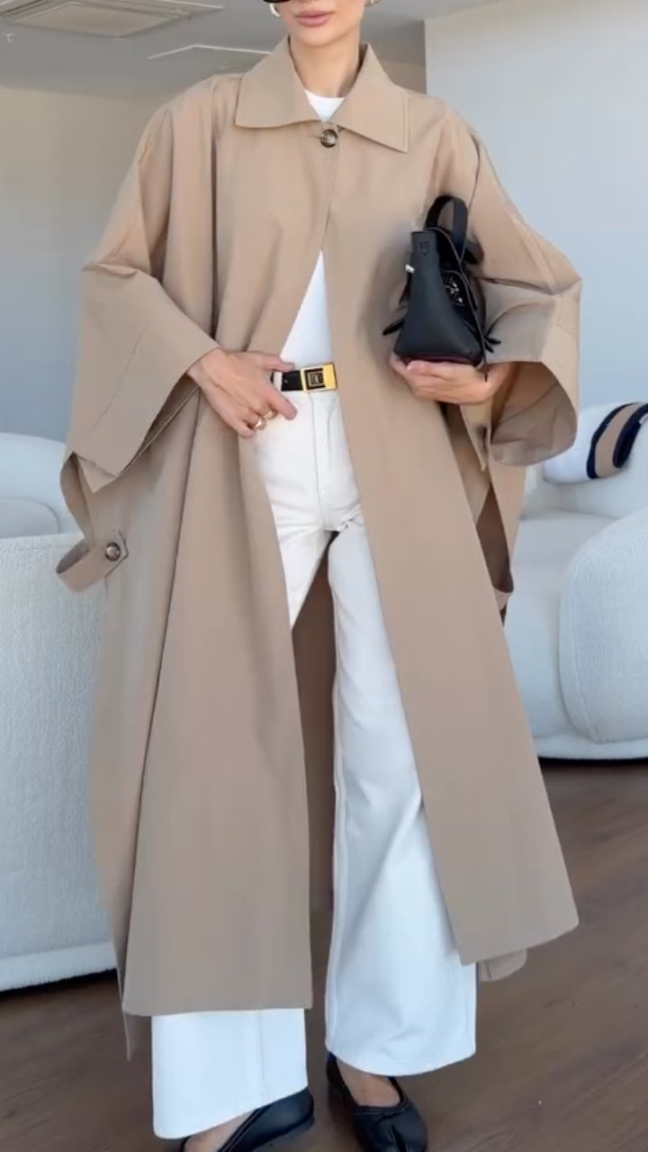 Cape-Sleeve Maxi Trench Coat