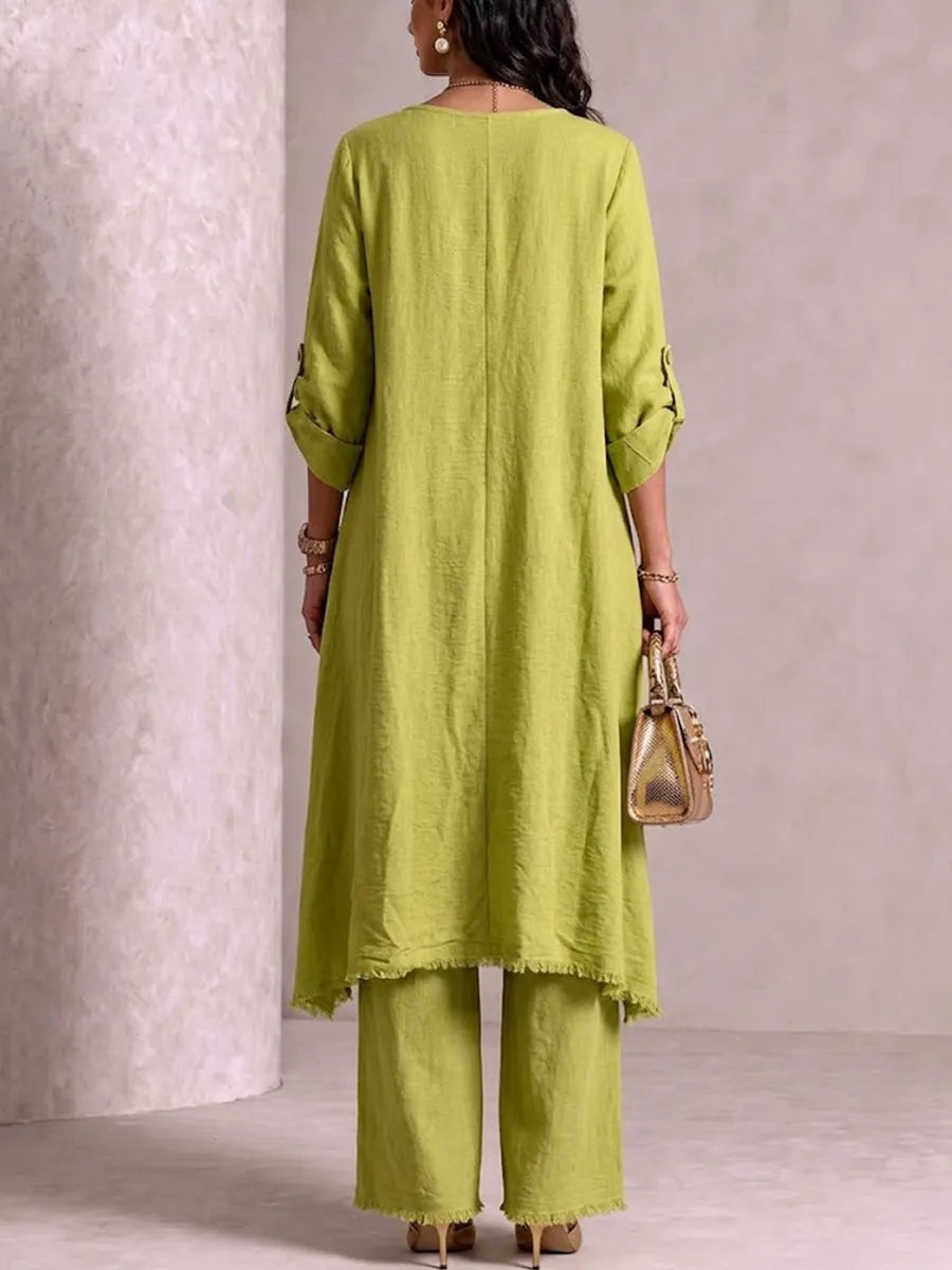Loose-fit Asymmetric Robe Set With Metal Clasp Detail