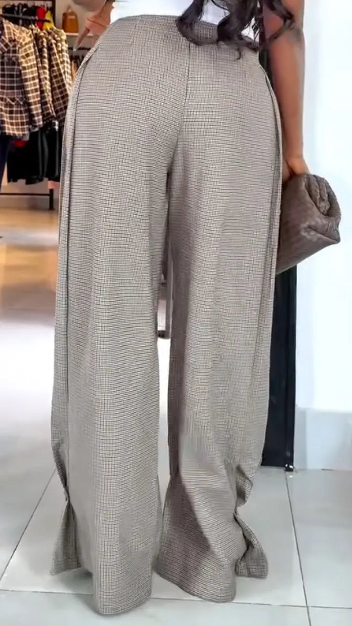 Micro-Check High-Waisted Palazzo Pants