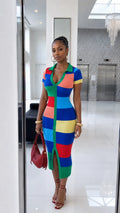 Women's Color-Block Bodycon Dress with Collar