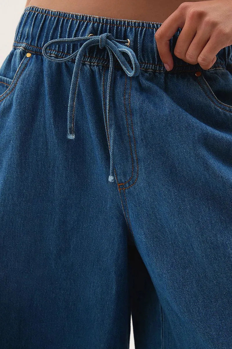 Women's Vintage Low Rise Drawstring Jeans