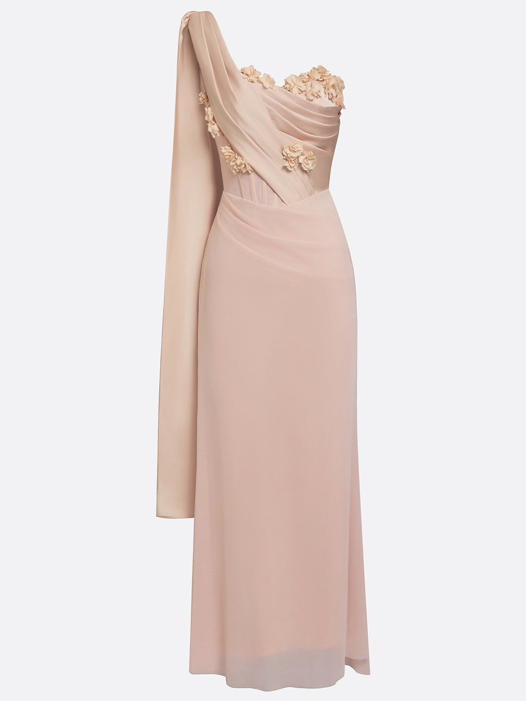 Pink 3D Floral Classic One Shoulder Sleeveless Sheath Floor-length Gown Dress