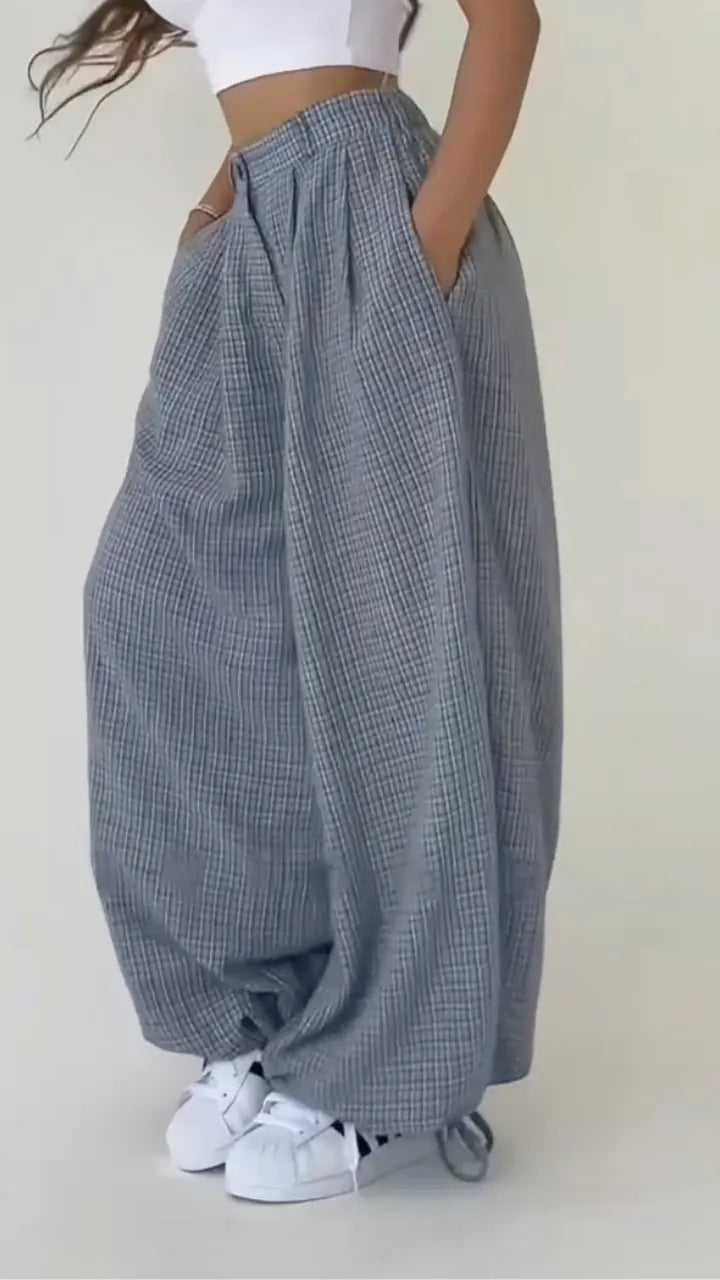 Plaid Baggy Wide Leg Pants