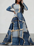Patch Crewneck Long Sleeves Casual Dress