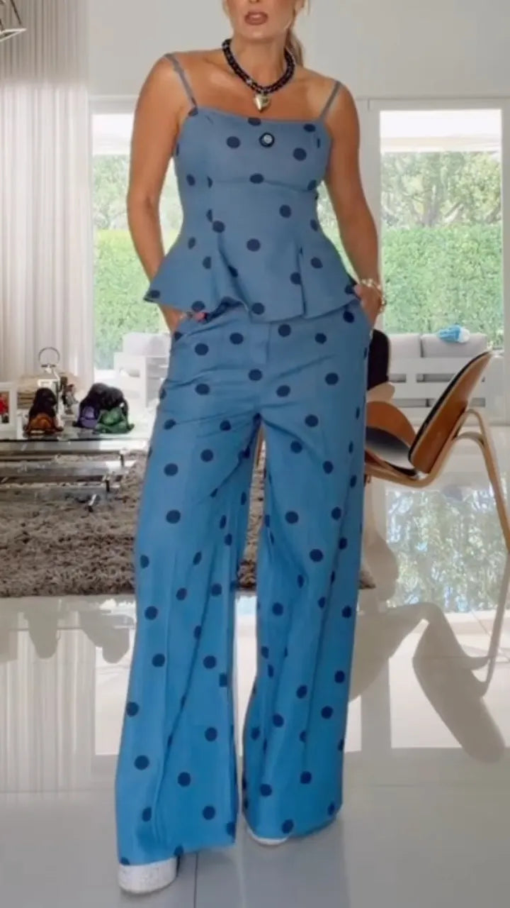Polka Dot Cami Top & Wide Leg Pants Set