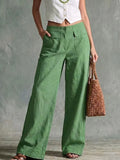 Women's Solid Color High-waisted Casual Loose Cotton Linen Wide-leg Pants