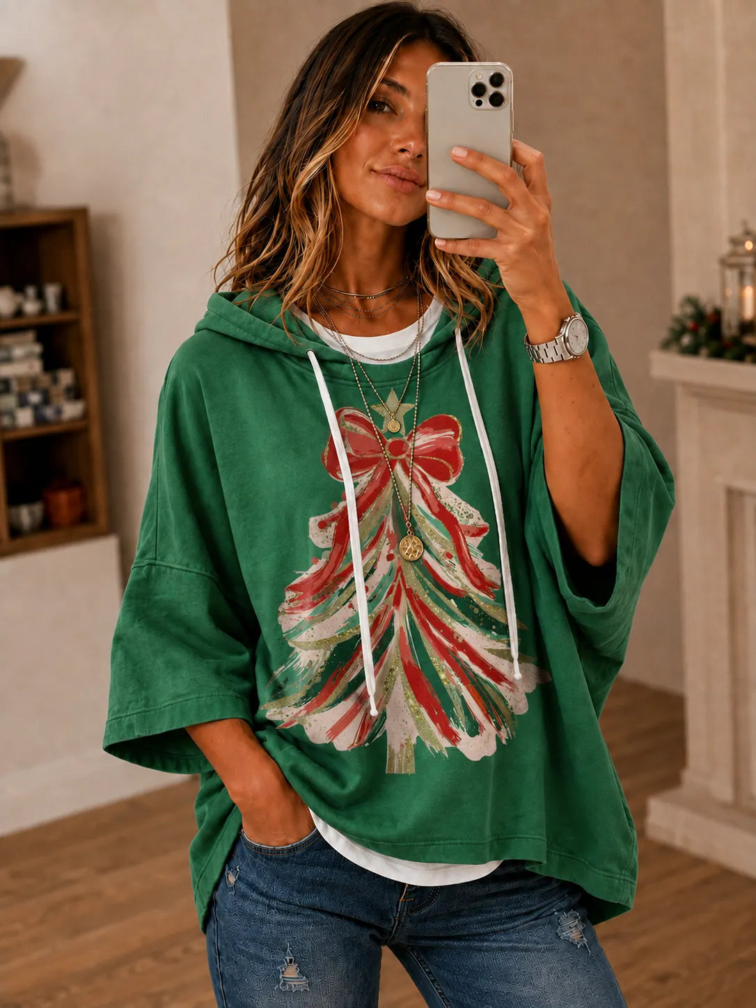 Watercolor Christmas Tree Oversized Hoodie