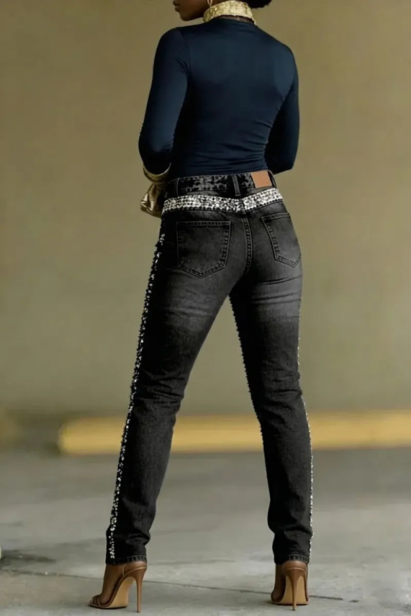 Hot Selling Women's Casual Rhinestone Straight Leg Jeans