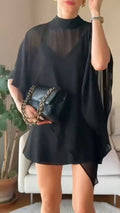 Black Chiffon Capelet Mini Dress