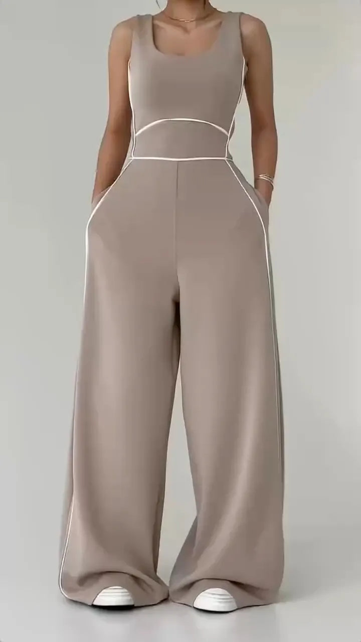 Contrast Piping Jumpsuit With Hoodie